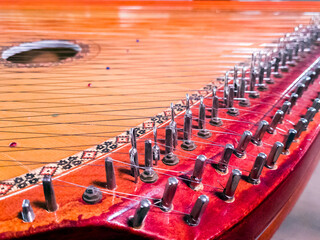 Ukrainian national  musical instrument Bandura close-up. Folk, ethnic antique string music instrument.