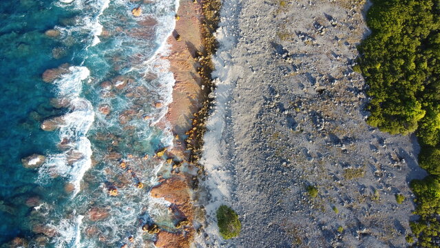 Aerial View Of The Seacoast, Tuamotus, French Polynesia