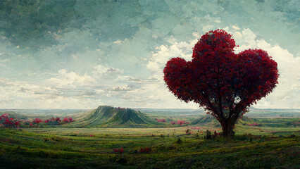 Fototapeta na wymiar A Hearty Shaped Tree on a Wonderful Landscape