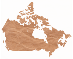Map of Canada made with crumpled kraft paper. Handmade map with recycled material. North America