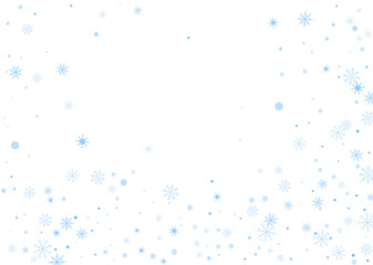 Snowflakes. Snow, snowfall. Falling scattered blue snowflakes on a white background. Vector