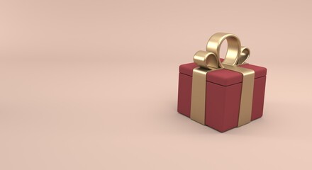 red gift package with golden ribbons (3d illustration)