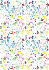 Watercolor seamless pattern, floral fashion style, bright design repeating background. Hand painted modern shapes.
