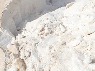 Close up of salt from a salt mountain in the Es Trenc Salt Fields, Mallorca, Balearic Islands, Spain