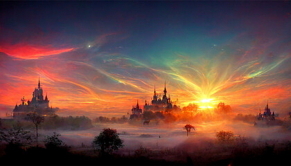 Fototapeta na wymiar Fantasy Sunrise in Magical World