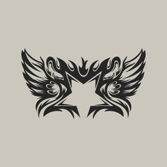Silhouette star with wings concept design vector