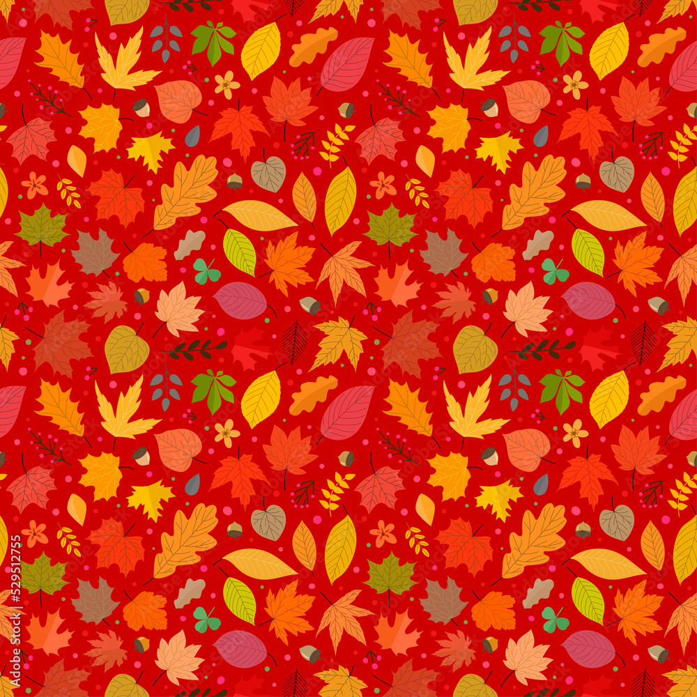 Poster seamless pattern of colorful autumn leaves. vector seamless background