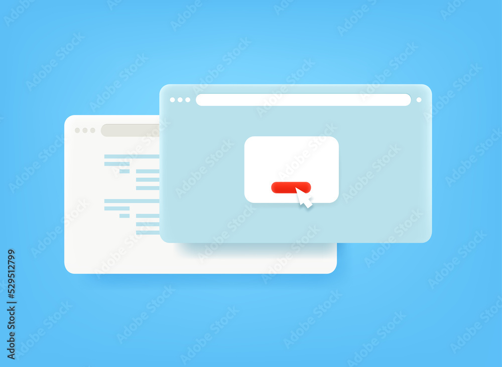 Fototapete browser windows with cursor on a button. using internet concept. 3d vector illustration
