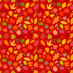 Seamless pattern of colorful autumn leaves. Vector seamless background