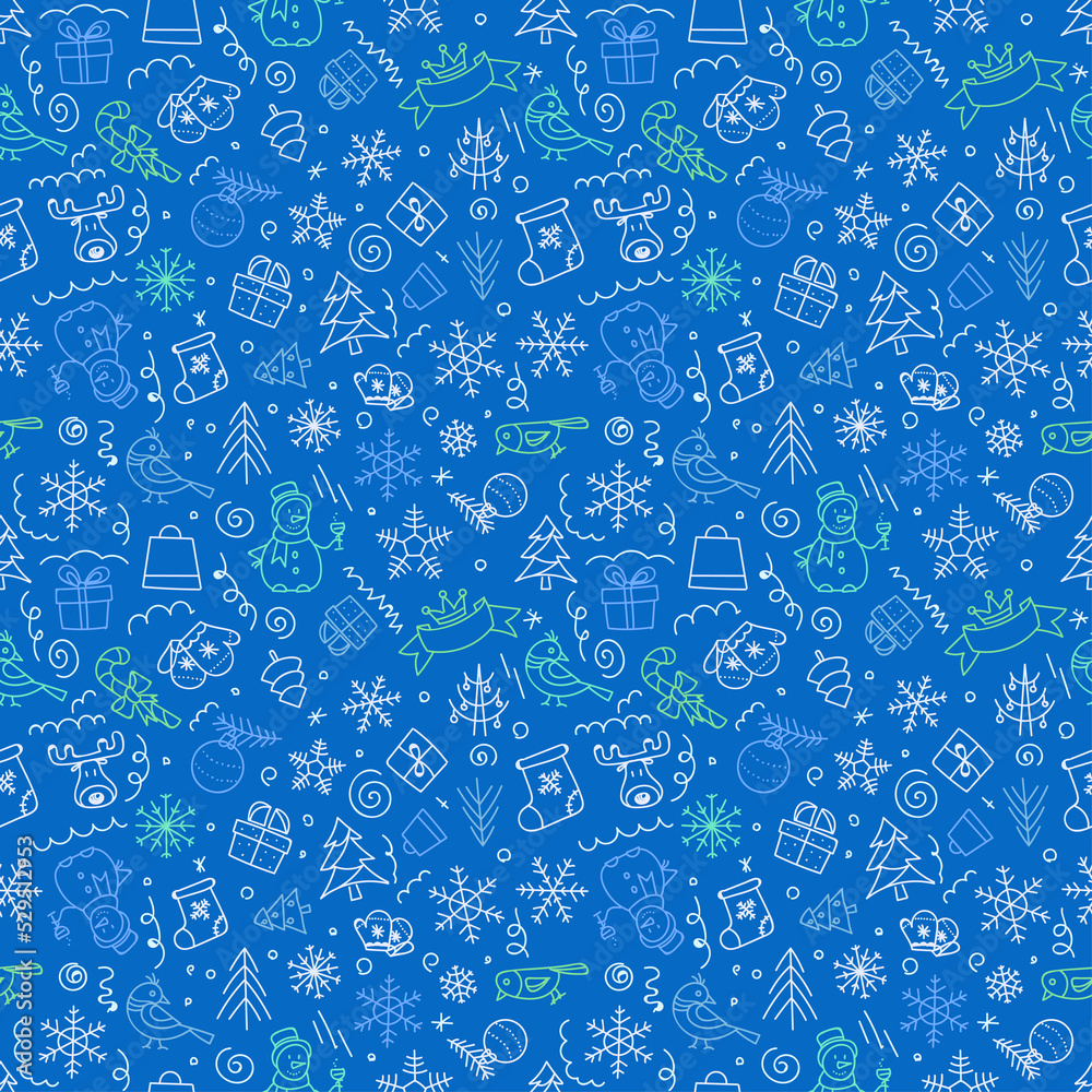 Poster christmas seamless pattern with doodle elements. vector