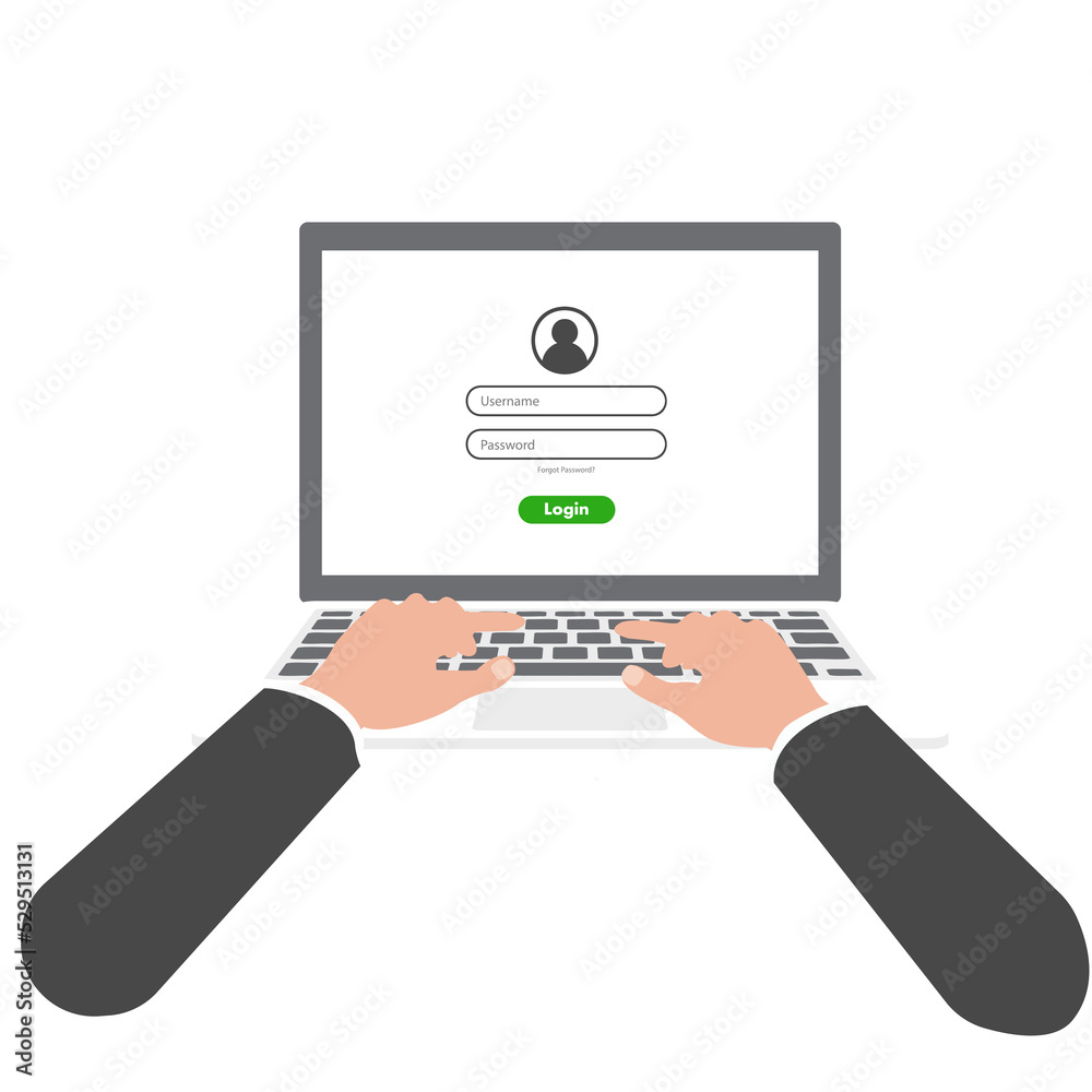 Wall mural log in account on the laptop. hands on the laptop. laptop with password notification and lock icon.