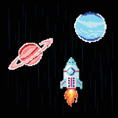 pixel art planets space ship vector © valvectors