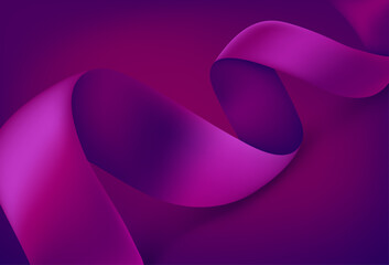 Bended violet silk ribbon on red background. vector illustration