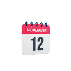 November Realistic Calendar Icon 3D Rendered Date November 12