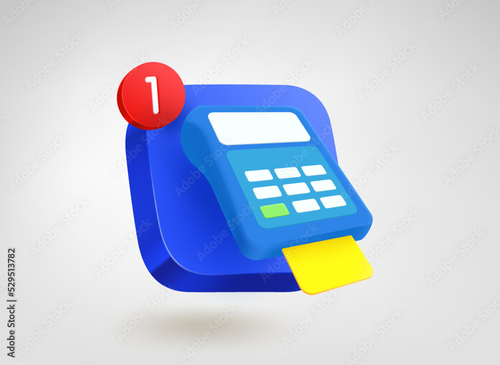 Poster Payment service concept. 3d vector mobile application icon with notification