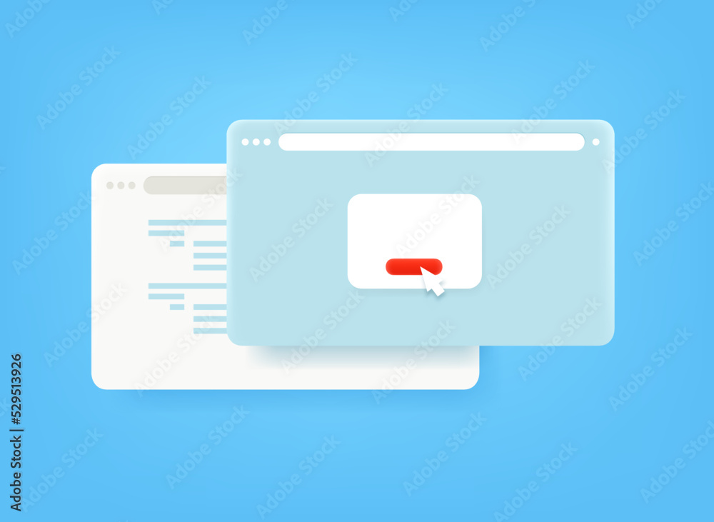 Fototapete browser windows with cursor on a button. using internet concept. 3d vector illustration
