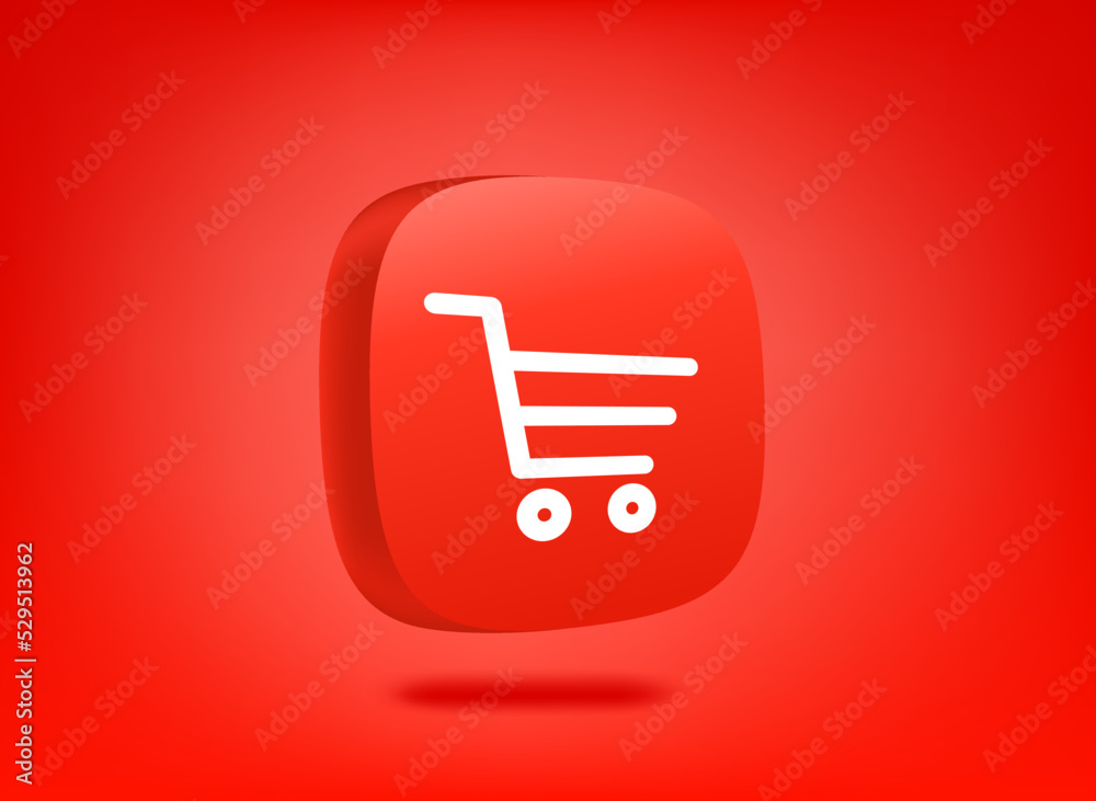 Aufkleber red internet shop button on red backgrond. 3d vector illustration