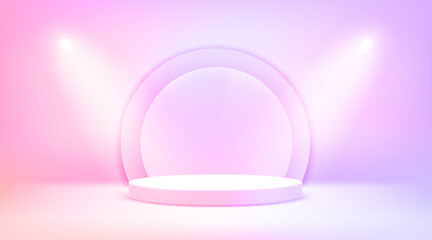 Bright vivd interior with soffits and bright stage