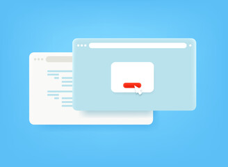 Browser windows with cursor on a button. Using internet concept. 3d vector illustration