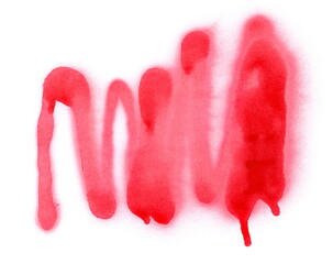 Red spray stain, graffiti lines zigzag isolated on white