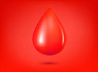 Red blood droplet on red backgrond. 3d vector illustration