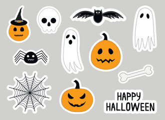 Set Halloween stickers printable vector illustration
