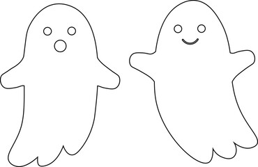 Cute ghosts Halloween coloring vector illustration