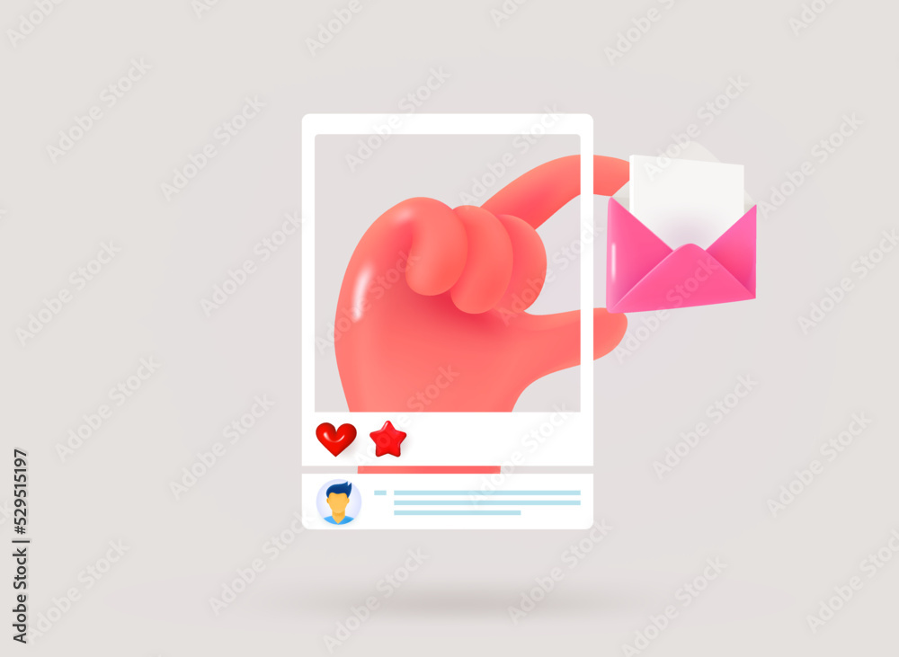 Poster Internet message with hand. internet mailing concept. 3d vector concept