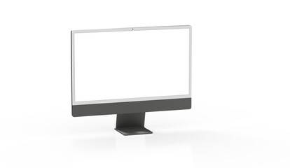 Realistic 3D Computer, with a white screen, isolated on a background