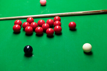 billiard table with balls