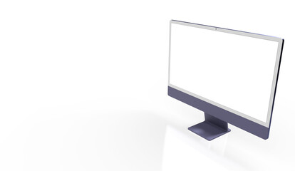 Computer display with blank white screen 3d