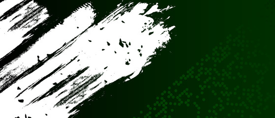 Black and green abstract background with brushstroke and halftone style