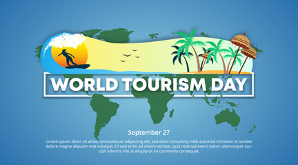 World tourism day background with a beach landscape