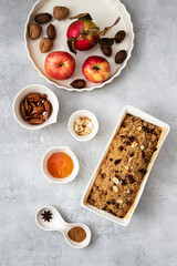 Fresh baked apple pie with  nuts and   crumbles.