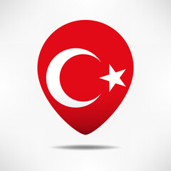 Turkey map pointers flag with shadow. Pin flag