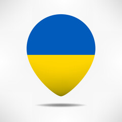 Ukraine map pointers flag with shadow. Pin flag