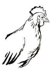 cute hen illustraion - hand paited with ink on a paper