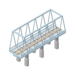 Abstract Isometric 3D Railway Bridge Town City Urban Infrastructure Isolated Vector Design Style