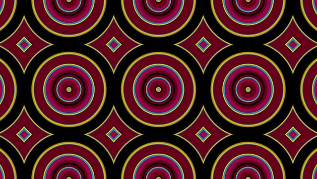 Looped linear and shape animation in kaleidoscope color and moving mandala for meditation in the form of a background