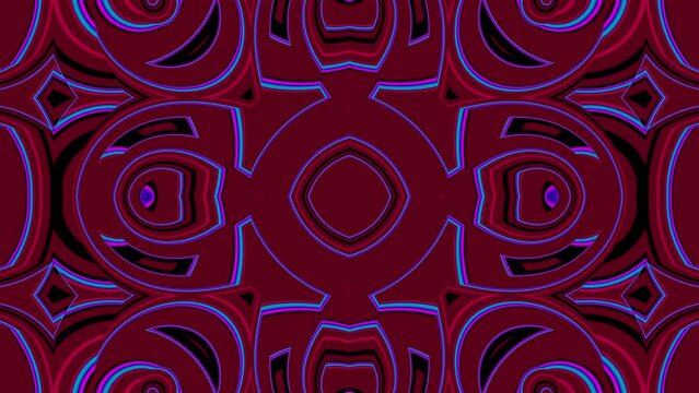 Looped linear and shape animation in kaleidoscope color and moving mandala for meditation in the form of a background