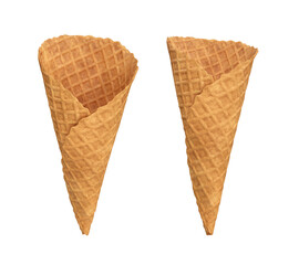 Waffle cone in two versions on a white background, 3d render