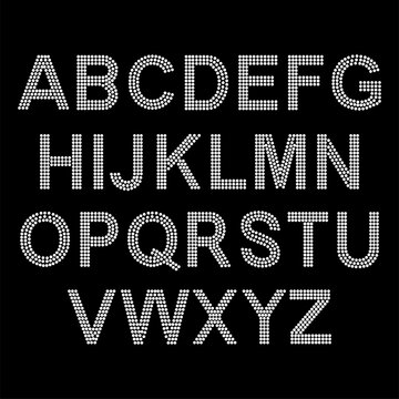 Rhinestone alphabet design for t-shirt or blouse, hot-fix transfer. Abstract beautiful applique rhinestone glitter motif.
