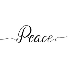 Peace lettering. Handwritten word. Calligraphy. Peace and stop war concept.
