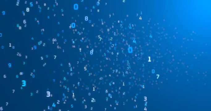 The movement of numbers on the camera in a circle. Digital background. Looped animation.