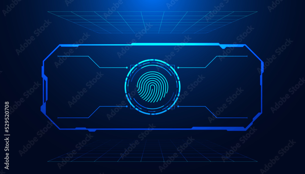 Poster abstract square interface modern background concept fingerprint digital scanning visual security sys