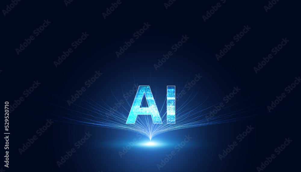 Poster abstract artificial intelligence on atomic and technology background with big data.