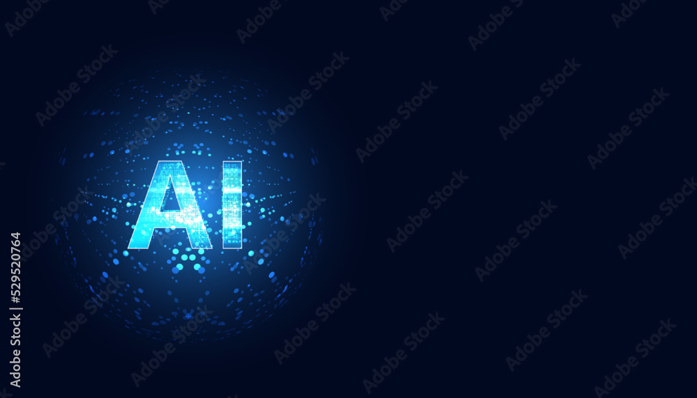 Poster abstract artificial intelligence on atomic and technology background with computer systems digital.