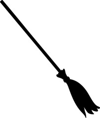 Illustration of a witch's broom. Silhouette of broom. An Isolated element. Halloween clipart.