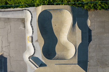 Overhead shot of a concrete skate bowl