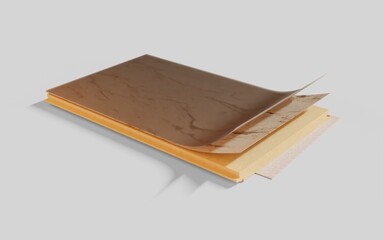 Marble texture of a wooden panel with a protective layer. Wooden floor plank. Demonstration of layers. 3d rendering.